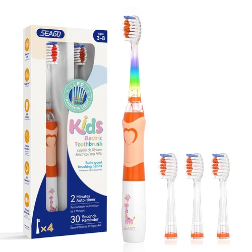Miniatura 7 de Cepillo de dientes eléctrico infantil, suave, con batería, con temporizador inteligente, resistente al agua, reemplazable, limpieza a fondo para Rosa