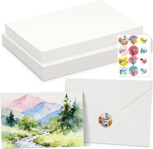 24 juegos de tarjetas planas de acuarela con sobres y sellos, 4 x 6 pulgadas, algodón puro de 10.58 oz/m², papel prensado en frío sin ácidos para el