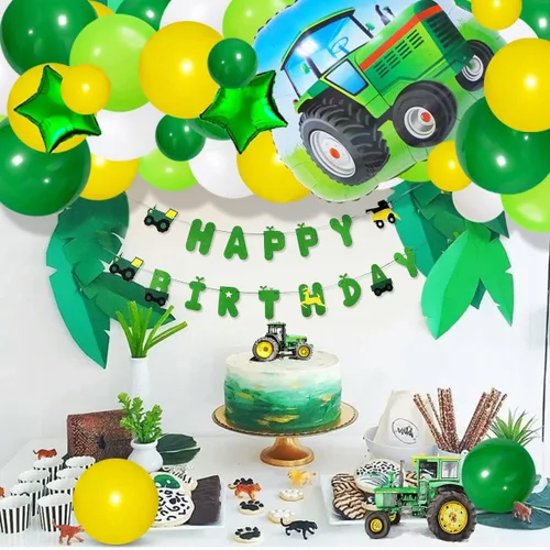 Miniatura 4 de Kit de guirnalda de globos de color verde oscuro, amarillo y blanco, 117 globos de tractor verde lima, amarillo y blanco, fiesta de cumpleaños