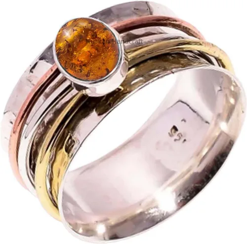 Miniatura 9 de Anillo giratorio hecho a mano de plata de ley 925 / anillo giratorio martillado / anillo giratorio de 3 tonos/anillo de banda bohemio/anillo