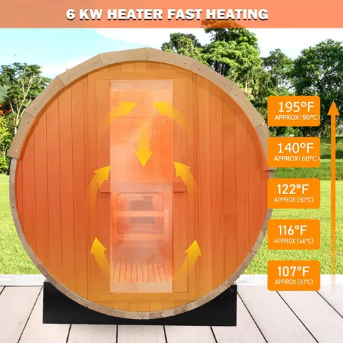 Miniatura 5 de Smartmak Sauna de vapor de barril al aire libre personalizada, 2-10 personas de cicuta canadiense/cedro rojo tradicional sala de sauna de madera