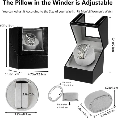 Miniatura 5 de Automatic Single Watch Winder with Quiet Japanese Motor,AC Adapter or Battery Powered,Premium Leather Exterior and Soft Flexible Watch Pillows for