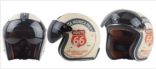 Miniatura 4 de VCOROS Casco universal para motocicleta, estilo piloto retro, estándar, con 3 botones a presión, visera abatible y abierta, protector de media cara
