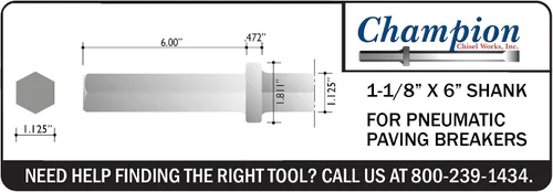 Miniatura 2 de Champion Chisel, herramienta de buje de acero con vástago hexagonal de 1-1/8 x 6 pulgadas, 16 dientes de acero, diseñada para martillos neumáticos