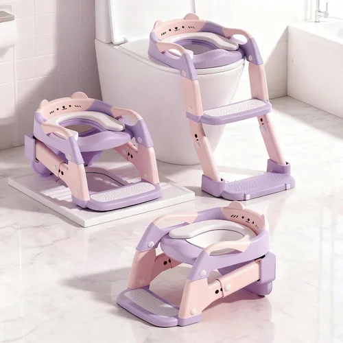 Miniatura 9 de Asiento de entrenamiento para ir al baño, asiento de inodoro mejorado para niños y niñas, inodoro de entrenamiento 3 en 1 con taburete escalonado