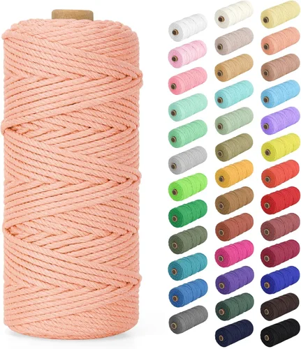 Miniatura 58 de Cordón de macramé de 0.079 in x 380 yardas (1140 pies), cuerda de algodón natural para colgar en la pared, ganchos de plantas, manualidades, Beige