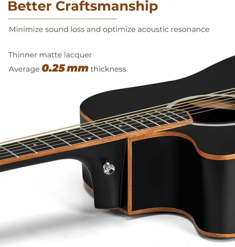 Miniatura 5 de Vangoa Guitarra para Zurdos, Kit de Guitarra Acústica para Zurdos de Tamaño Completo con Cutaway para Adultos Principiantes de 41 Pulgadas, Juego