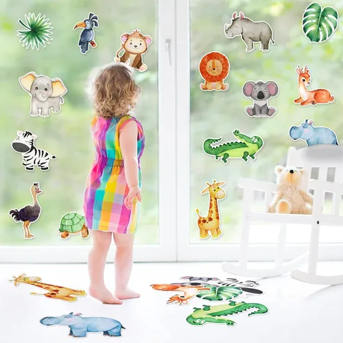 Miniatura 5 de Teling 45 piezas de recortes de animales de la selva para decoración de aula, tablero de anuncios con puntos adhesivos, suministros de fiesta