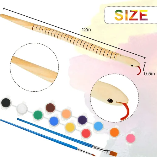 Miniatura 2 de BBTO Serpiente de madera sin terminar con 10 piezas de serpiente de madera flexible articulada con 12 colores acrílicos para manualidades