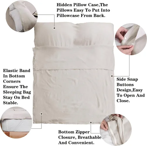 Miniatura 2 de S VICTORY SYMBOL Sábana de cama portátil 100% lino, forro de saco de dormir para hotel y viajes, saco de dormir para adultos, ultra ligero