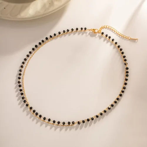 Miniatura 7 de CANDYFANCY Collar delicado para mujer, chapado en oro de 18 quilates, collar en capas de acero inoxidable con cuentas de circonita cúbica