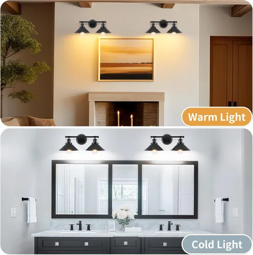 Miniatura 10 de Lámpara de baño negra con 2 luces de color negro mate para tocador de baño, aplique de pared industrial rústico de 20 pulgadas, accesorios