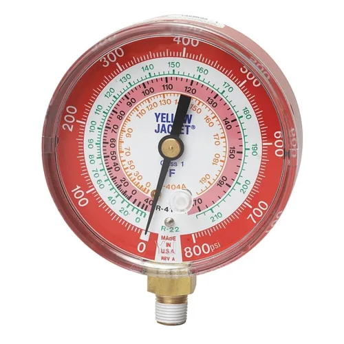 Calibre de chaqueta amarilla, 3-1/8 in Dia,Lado alto,Rojo, 800 psi 49137-1 cada uno