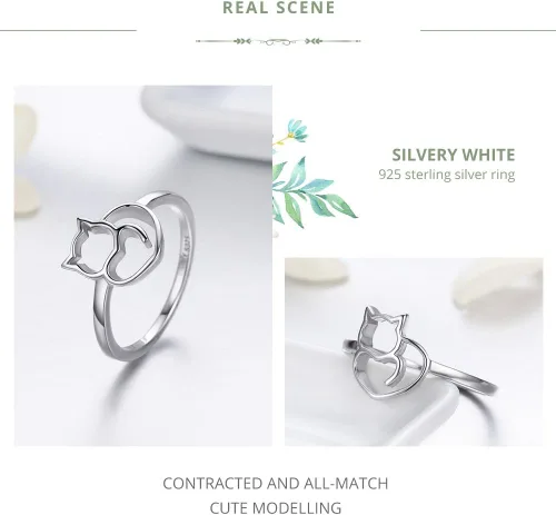 Miniatura 2 de WOSTU Anillo Conmemorativo de Gato de Plata de Ley 925 - Diseño Hueco Apilable de Animal, Regalo de Condolencia por Pérdida de Mascota para Mujeres