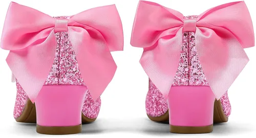 Miniatura 3 de K KomForme Zapatos de vestir para niñas con purpurina Mary Jane tipo pump con lazo, tacón bajo para fiestas y bodas, zapatos de princesa
