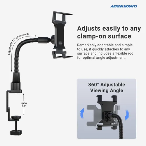 Miniatura 7 de ARKON Mounts - Soporte resistente para tablet con soporte de abrazadera y brazo de cuello de cisne flexible de 12 pulgadas Soporte versátil