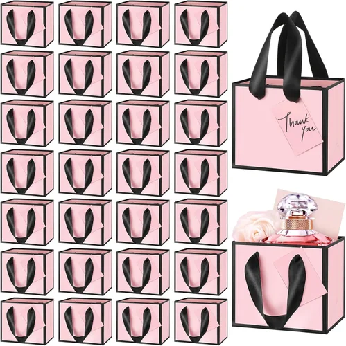 Miniatura 29 de Yeaqee 50 mini bolsas de regalo de papel de aluminio metálico con asas de 4 x 4.75 x 2.25 pulgadas, bolsa pequeña de agradecimiento de San Valentín