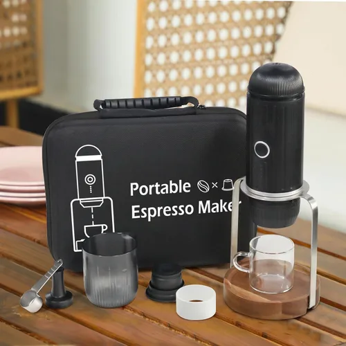 Miniatura 6 de Cafetera espresso portátil, cafetera de viaje para campamento, cafetera eléctrica 3 en 1 con autocalentamiento, USB-C, café molido y cápsulas