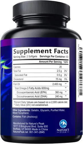 Miniatura 9 de Suplementos de aceite de pescado Omega 3 – 2400 mg de aceite de pescado por porción – Omega-3 de triple fuerza con ácidos grasos EPA y DHA – Apoyo