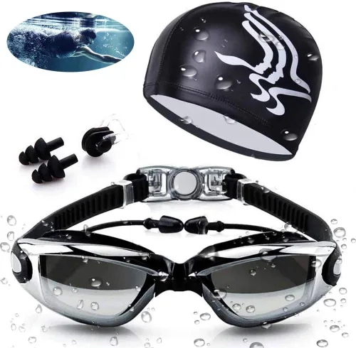 Gafas de natación impermeables y juego de gorras 4 en 1, lentes de protección UV 400 transparentes antivaho