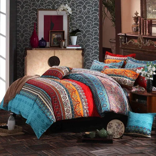 Miniatura 2 de ABREEZE Juego de ropa de cama de 3 piezas, estilo bohemio, retro, étnico, vintage, floral, ropa de cama bohemia, 100% algodón cepillado, damasco