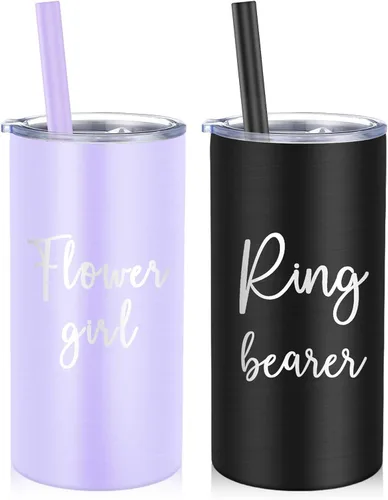 Miniatura 9 de Sieral 2 vasos de acero inoxidable con pajita, de 16 onzas, con diseño de flores para niña, con botella de agua y pajita, regalo para propuesta