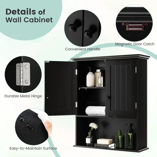 Miniatura 6 de Giantex Gabinetes de medicina, armario de baño montado en la pared con estante ajustable, 2 puertas, armario de almacenamiento de baño sobre
