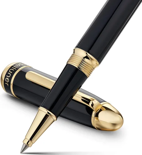 BEILUNER Pluma Rollerball de Lujo 315, con Acabado de Oro de 24 Quilates, Laca de Piano Negro, Artesanía de Grado de Lujo, El Mejor Set de Regalo de