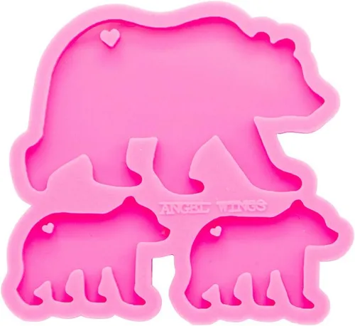 Miniatura 2 de Angel Wings Molde de familia de osos súper brillantes, moldes de silicona para madre y bebé, molde de llavero personalizado para llavero de arcilla
