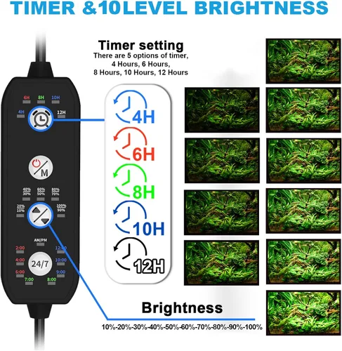 Miniatura 4 de SEAOURA - Luz LED para acuario de modo 24/7 para crecimiento de plantas, luz de tanque de peces de espectro completo con temporizador