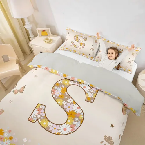 Miniatura 9 de Erosebridal Groovy - Juego de ropa de cama con inicial B de flores de los años 60S y 70S, funda de edredón floral vintage, juego de cama retro