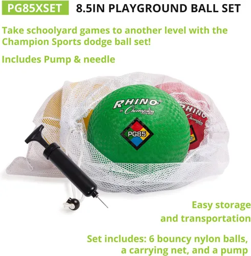 Miniatura 2 de Champion Sports - Juego de pelotas para juegos Rhino, 8.5"D - De dos capas, nylon enrollado - Juego de 6 colores con bolsa y bomba
