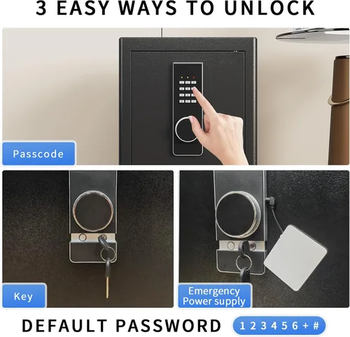 Miniatura 4 de Caja fuerte, seguridad para el hogar de 2.0 pies cúbicos con bolsa impermeable ignífuga, caja fuerte con teclado electrónico digital, caja fuerte