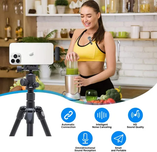 Miniatura 2 de Micrófono Lavalier inalámbrico para iPhone, Android, iPad, tabletas, mini micrófono Bluetooth con cancelación de ruido, transmisión de 65 pies