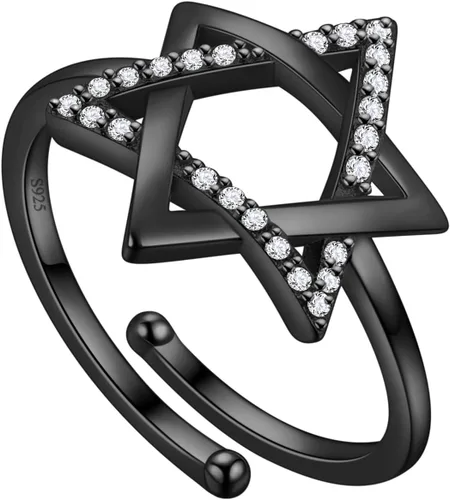 Miniatura 9 de Jewmon Anillo de plata de ley con estrella de David para mujer – Anillo ajustable Magen David – Amuleto Wicca – Regalos judíos