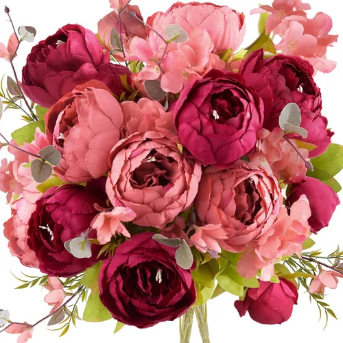 Miniatura 35 de FiveSeasonStuff - Peonías y hortensias artificiales de seda, ideal para decoración de bodas, novias, hogar, decoración de centro de mesa (2 ramos).
