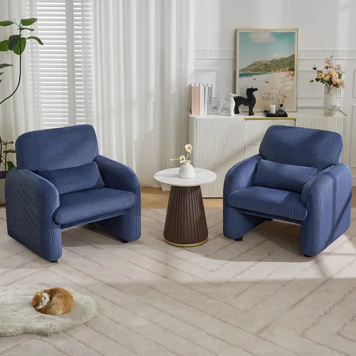 Miniatura 15 de WUTUTUEE Silla decorativa de tela de pana, sillas tapizadas modernas para sala de estar con almohada lumbar, sillón ancho y cómodo para dormitorio