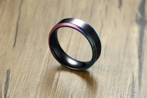 Miniatura 3 de MPRAINBOW Anillo de boda personalizado de acero inoxidable de 0.236in, anillo de arco iris grabado personalizado, anillo de compromiso de boda