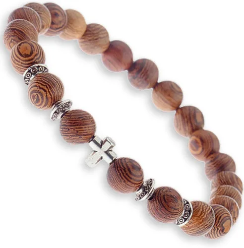 Pulsera de cruz con cuentas de madera para hombres regalos de confirmación para adolescentes Primera Comunión Declaración de cruz religiosa