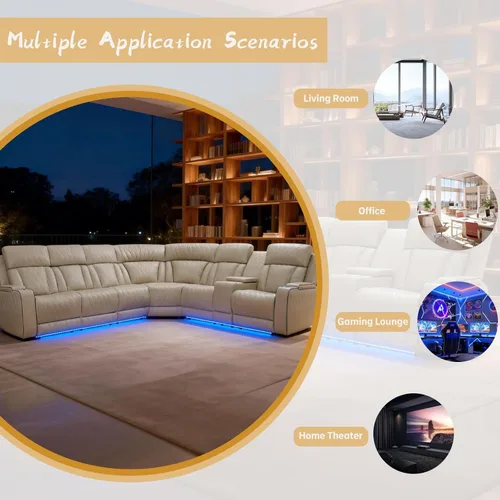 Miniatura 7 de Juego de sofá reclinable eléctrico, juegos de muebles de sala de estar, juego de sofá modular de cuero con luces LED, portavasos, consola