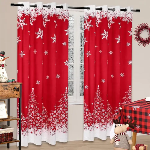 Miniatura 5 de CAROMIO Cortinas de Navidad de 52 x 84 pulgadas para sala de estar, decoración de copos de nieve con ojales, cortinas de oscurecimiento