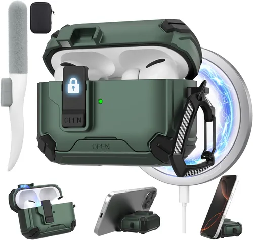 Miniatura 31 de Maxjoy Funda protectora para AirPods 4 2024, funda protectora para AirPods de 4ª generación con bloqueo automático, compatible con MagSafe, Verde