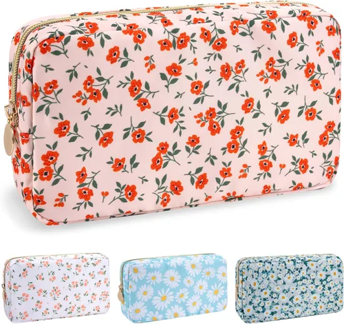 Miniatura 15 de izuzta Bolsa de maquillaje pequeña de nylon para bolso, linda bolsa de cosméticos con cremallera, bolsa de maquillaje preppy, Azul, Mini 2-Azul