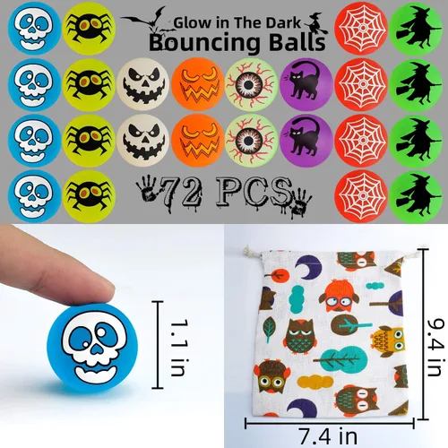 Miniatura 7 de 72 bolas que rebotan que brillan en la oscuridad, suministros de recuerdos de fiesta de Halloween, 8 diseños temáticos de Halloween para recompensas