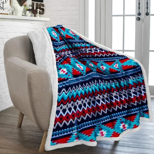 TrailCrest Manta de forro polar sherpa, acogedora manta azteca de felpa para adultos, para hombres y mujeres, reversible con estampados aztecas,