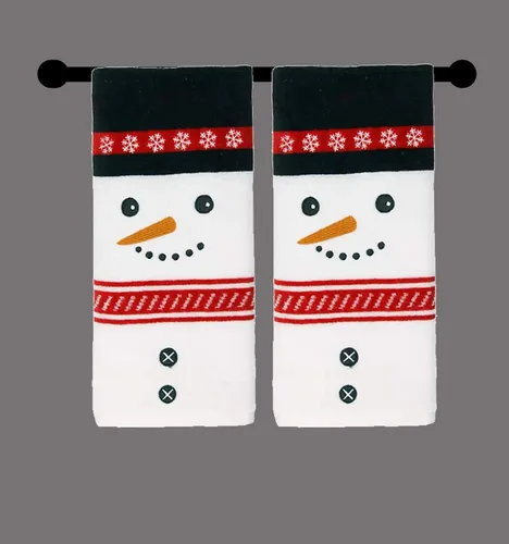 Miniatura 5 de St. Nicholas Square Toallas cuadradas de Navidad, juego de 2 toallas de mano de baño blancas, diseño decorativo de cara de muñeco de nieve, 25 x 16