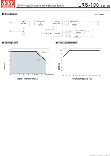 Miniatura 5 de MEAN WELL lrs-100 – 12 conmutación fuente de alimentación, salida única, 12 V, 8.5 A, 102 W, 5.08" L x 3.82" W x 1.18" H