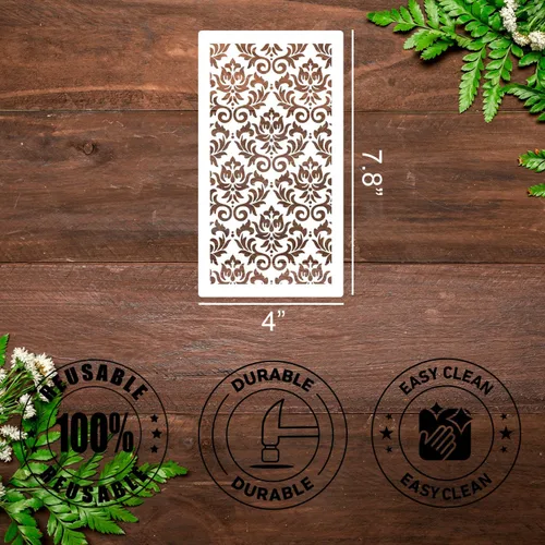 Miniatura 2 de Plantillas para manualidades, plantillas de textura reutilizables, hojas de damasco, floral, cubista, fondo mixto, plantillas para madera, lona