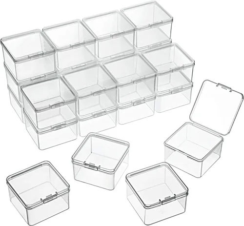 Miniatura 21 de 24 paquetes de recipientes pequeños de plástico transparente para almacenamiento de cuentas con tapa con bisagras para almacenamiento de objetos
