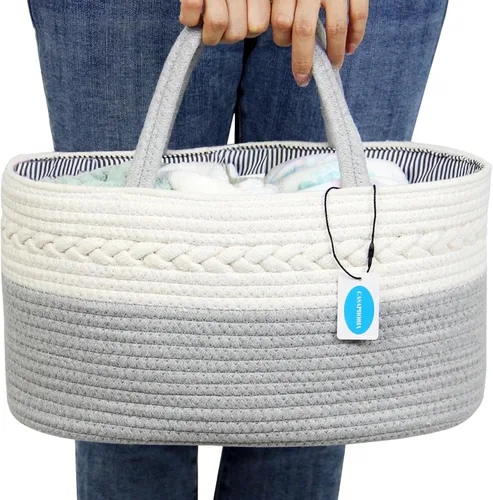 Miniatura 7 de Casaphoria Caddy Organization - Cesta de cuerda de algodón tejida para almacenamiento, cesta circular suave con asa, material de algodón